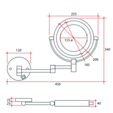 1 & 8x Magnification Chrome Wall Mounted Thermogroup Shaving Thermogroup Mirror, 200mm Diameter - Exposed Wiring